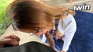 Schoolgirl records explicit content, I fuck her in front of the neighbors and give her a creampie💦