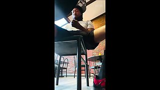EddiebiggD Public Jerk Off & Cumshot in Restaurant - Big Dick BBC Action