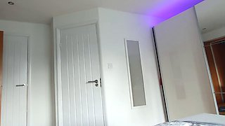 Busty curly brunette with big boobs fucks on couch