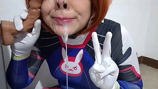 Fermerino as D.Va in Steamy Cosplay Performs BDSM Nosehook Restraint During Deepthroat B