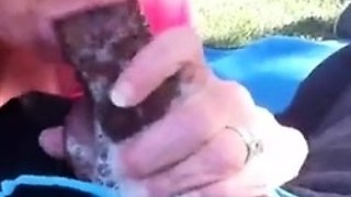 Big tit blonde gives blowjob to big cock