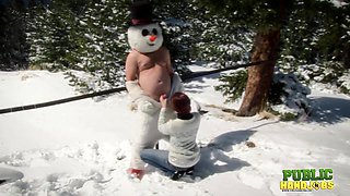 Public Handjobs Brandi de Lafey Strokes A Snowman