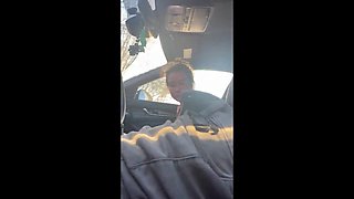 Asian babe gives hot BBC blowjob in car by the lake