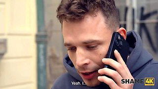 Tanya Virago's kinky shaved pussy is all that keeps young Czech guy from shame