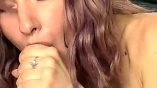 Purple-haired Neighbor Sweetly and Passionately Sucks Neighbor's Cock, Plays with Cum and Swallows Cum