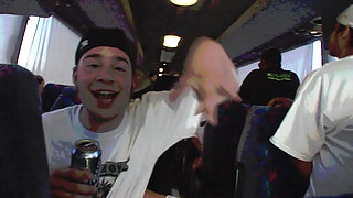 Wild orgy. Gangband for the blonde rock girl in the bus