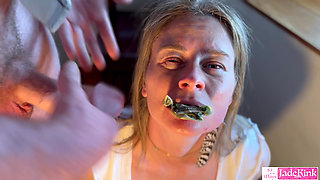 Stuffing dollar bills in Jade Kink wet pussy and facial cumshot