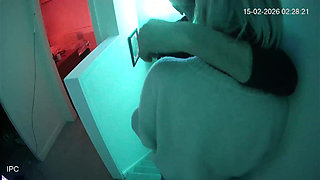 Caught on Security Cam Cheating Woman Flirts and Fucks on the Stairs