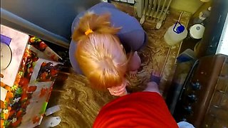 SchoolPrincess Gives Amazing Blowjob After Smoking Break in Kitchen POV
