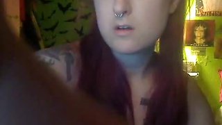 Emo girl with big boobies strokes and sucks the small penis of her partner