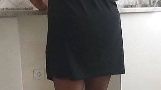 Sexy legs in nylons while my stepmom makes stuffed in the kitchen