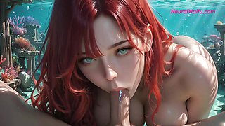 Underwater fantasy redhead pounded in blue