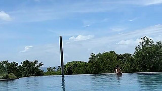 Teasing at the Pool in Micro Bikini, Swimming