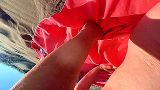 My cuckold licks on the beach
