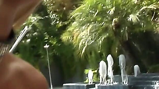 Blonde MILF Teases Brunette's Prolapsing Rosebud Poolside