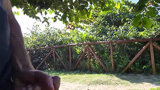 Redhead teen saw him masturbating on her in the park and decide to give a blowjob POV
