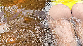 Danger in the woods, bathing in the river with my butt up