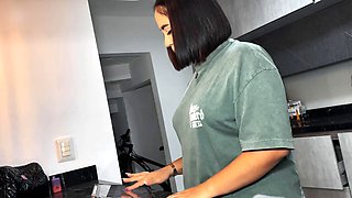 Lemariee Catches Her Chubby Girlfriend Solo in the Kitchen for Rough Hardcore Pounding and Deep Creampie