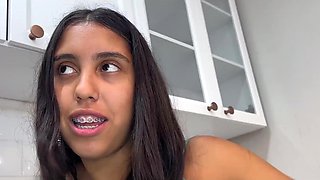 Friend watches a Latina getting anal-destroyed in the kitchen