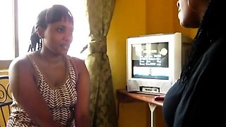 Sexy African girls with curvy bodies tease each other