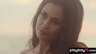 Naked babe shows off her playful side