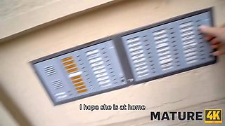 Mature4k. dark haired mature woman in crimson hooks up with the dude