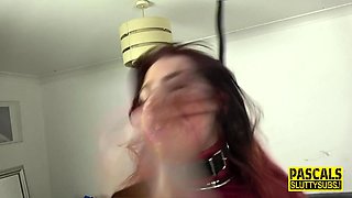 Spanked and mouth fucked cock whore