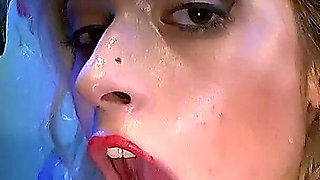 Blonde Slut Gets Her Face Covered in Cum by Multiple Cocks