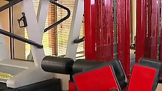 French Babe Using Her Feet and Pussy to Make Her Gym Friend Cum