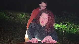 Big Tits French Girl Abricot Sucree Gets Fucked Doggystyle Outdoor in Forest at Night