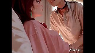 Red Bow Undone, Blue Skirt Up, Pink Nipples Out in Soft Light - Hentai Seduction