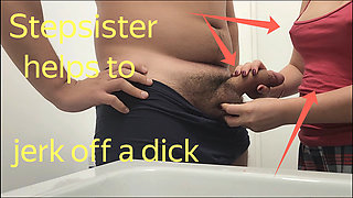 Stepsister accidentally went into the bathroom and decided to jerk off to stepbrother