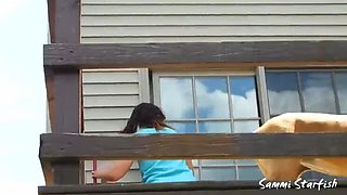 Hot MILF Sammi Starfish Flashes Pussy in Minidress - Outdoor Spy Cam