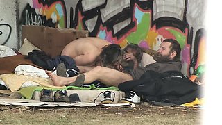 Pure Street Life Homeless Threesome Having Sex on Public