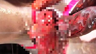 Asian fetish slut licking fake cum
