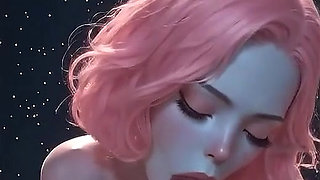 Pink-haired AI elf gives a blowjob, does a titjob, rides cowgirl-style, and ends up with cum dripping from her mouth