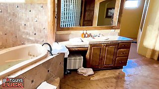 Hot Guys Fuck bathroom BTS then bed doggy