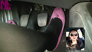 Driving in Black Thick Nylons and Pink Ballet Flats
