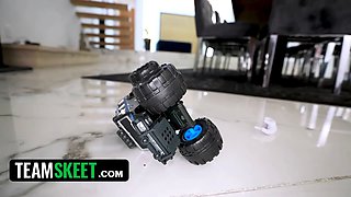 Nanny has a fat kick on her boss, and she's decided to ruin his life with her teen cunt