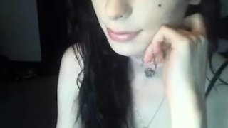 Brunette enjoys the toy on gaping pussy while masturbating