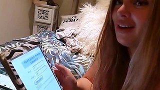 Brunette amateur babe strips off and masturbates