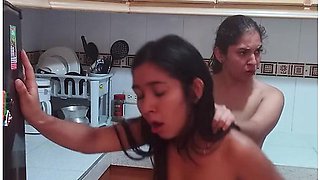 Peasant Girl Sucks and Rides a Strap-on in the Kitchen