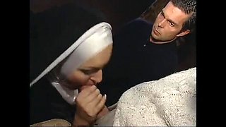 Horny Italian Nun Gets Anal Creampie in Vintage Threesome