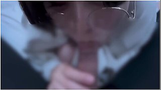 A Girl With Glasses Who Gives A Cleaning Blowjob Until She Gets Smaller After Pulling Out