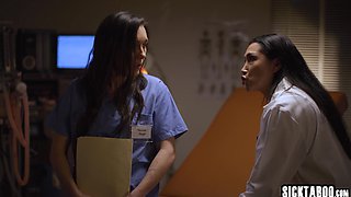 Steamy mom lesbians making out on duty