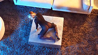 Pantyhose on curvy bubble butt blonde