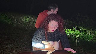 Little bitch getting fucked in a forest in the middle of the night