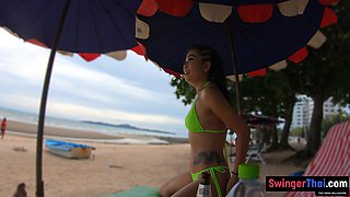 Thai GF getaway in Pattaya beach visit and sex at home