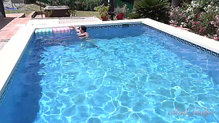 Busty Redhead MILF JoJo Robinson Goes Skinny Dipping in the Pool