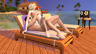 Couple in love have sex in public on the beach. The sims